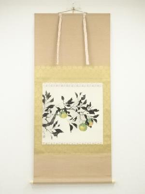 川端龍子　冬　橙　印刷工芸　絹本掛軸（保護箱）